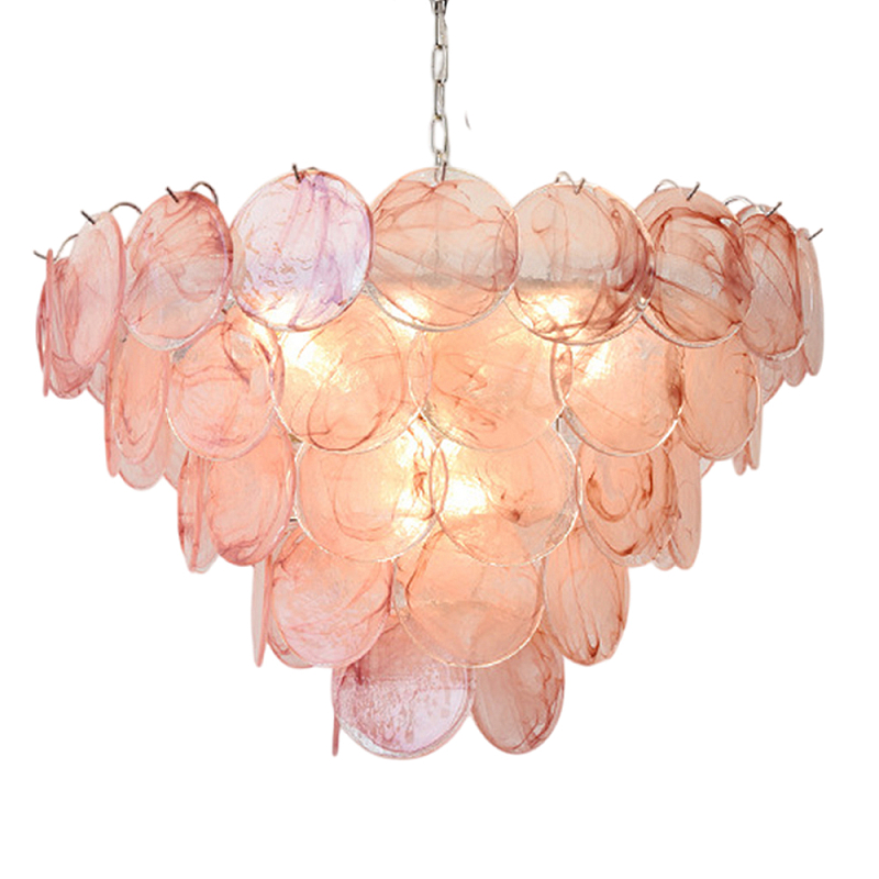 Люстра с каскадом из круглых розовых стеклянных дисков Pink Light Waterfall Розовый Хром Люстра с каскадом из круглых розовых стеклянных дисков Pink Light Waterfall Розовый Хром в Сочи | Loft Concept