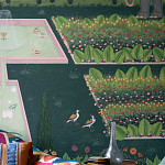 Обои ручная роспись Mahal Garden Original colourway on blue painted Xuan paper варинант исполнения - 2 | Loft Concept в Сочи
