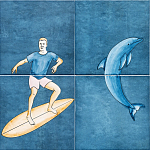 Плитка с узором Дельфин Серфингист варинант исполнения - 1 | Loft Concept в Сочи