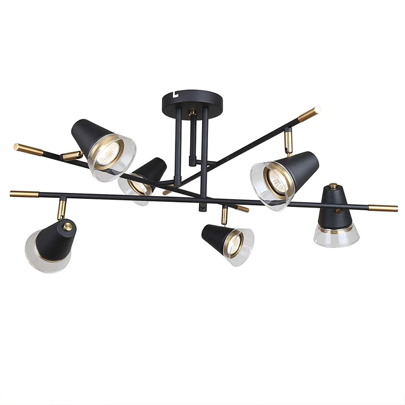 Потолочный светильник с конусообразными плафонами с контрастным сочетанием бронзы и глубоким черным цветом Aurika Черный Прозрачный в Сочи | Loft Concept 