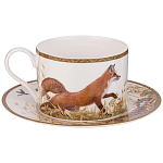 Чайная пара из фарфора с изображением утки и лисы 300 мл Hunting Porcelain Collection варинант исполнения - 1 | Loft Concept в Сочи