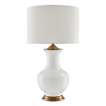 Настольная лампа белого цвета с фарфоровым основанием и латунными акцентами и тканевым абажуром Currey & Company варинант исполнения - 1 | Loft Concept в Сочи