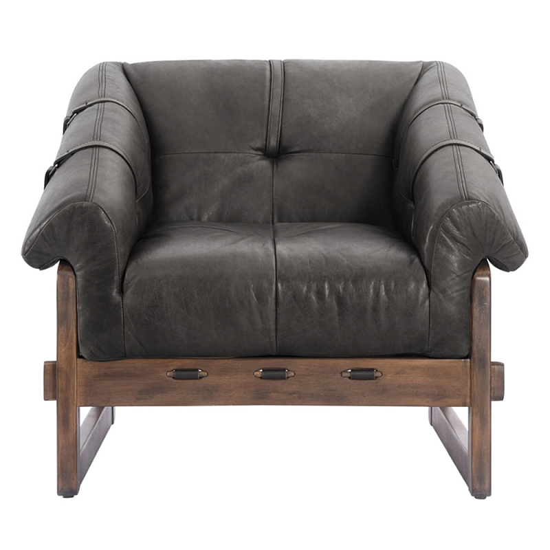 Кресло Duncan винтажная черная кожа Черный Коричневый в Сочи | Loft Concept 