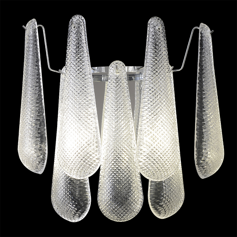 Бра с подвесками из рифленного стекла в форме капель на основании цвета хром Textured Glass Прозрачное Стекло Хром Бра с подвесками из рифленного стекла в форме капель на основании цвета хром Textured Glass Прозрачное Стекло Хром в Сочи | Loft Concept