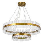 Люстра подвесная двухъярусная с золотистымыми кольцами и прозрачными стеклянными элементами Ring Horizontal варинант исполнения - 1 | Loft Concept в Сочи