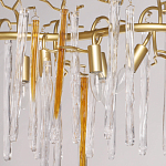 Люстра линейная золотого цвета с декоративными ветвями и длинными стеклянными подвесками в форме сосулек Droplet Chandelier варинант исполнения - 3 | Loft Concept в Сочи