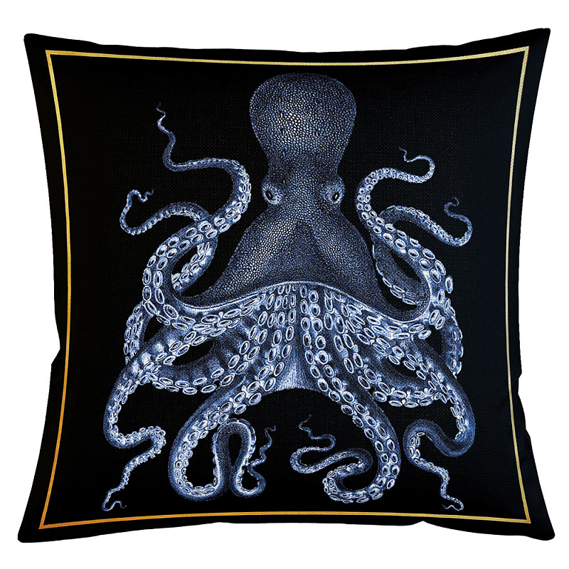Декоративная подушка Blue Octopus Бежевый Черный Морская синь Декоративная подушка Blue Octopus Бежевый Черный Морская синь в Сочи | Loft Concept
