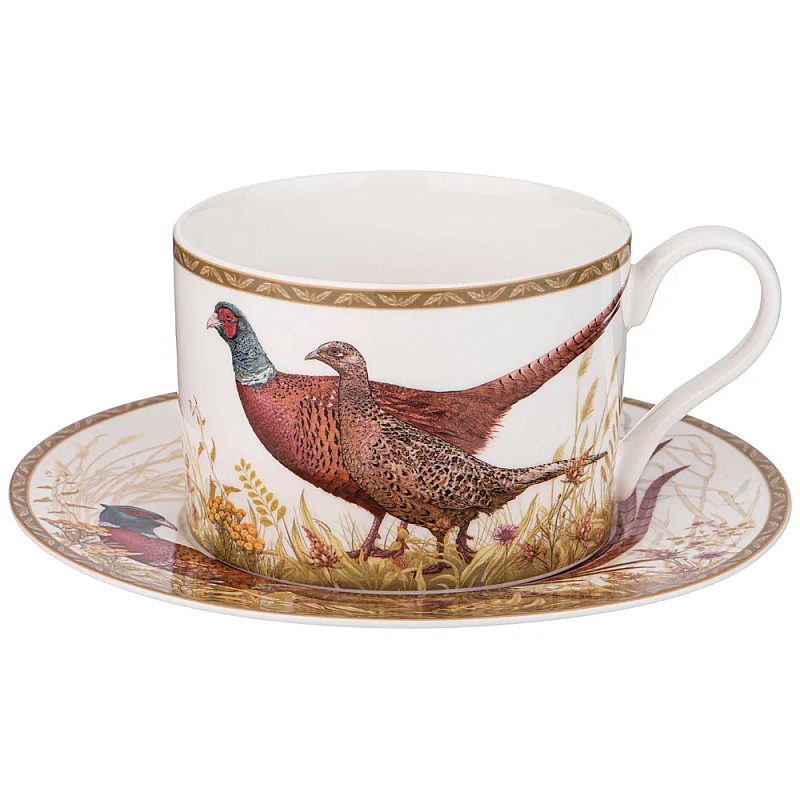 Чайная пара из фарфора с изображением животных Hunting Porcelain Collection Белый Коричневый Мульти Чайная пара из фарфора с изображением животных Hunting Porcelain Collection Белый Коричневый Мульти в Сочи | Loft Concept