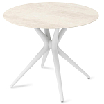 Стол обеденный с круглой столешницей из керамики на четырех белых ножках Sand Ceramics варинант исполнения - 2 | Loft Concept в Сочи