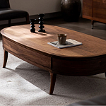 Кофейный стол овальный из дерева с 2-мя ящиками Coffee Walnut Table варинант исполнения - 3 | Loft Concept в Сочи