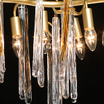 Люстра линейная золотого цвета с декоративными ветвями и длинными стеклянными подвесками в форме сосулек Droplet Chandelier варинант исполнения - 4 | Loft Concept в Сочи