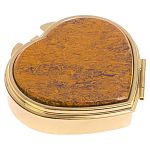 Таблетница карманная в форме сердца с 3-мя отделениями с зеркалом и накладкой из натурального камня Яшма Змеиная Gold Stone Pillboxes варинант исполнения - 1 | Loft Concept в Сочи