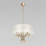 Люстра подвесная круглая с тканевым полупрозрачным абажуром и подвесками 6 ламп Gilded Elegance варинант исполнения - 2 | Loft Concept в Сочи