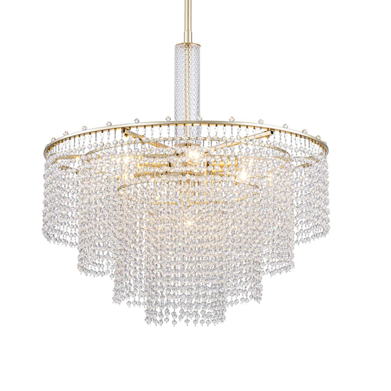 Люстра многоярусная с каскадами кристаллов Crystal Rains Золотой Прозрачный в Сочи | Loft Concept 