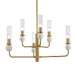 Люстра с 6-ю плафонами в форме стеклянных трубок и мраморных декоративных элементов Montreal варинант исполнения - 2 | Loft Concept в Сочи