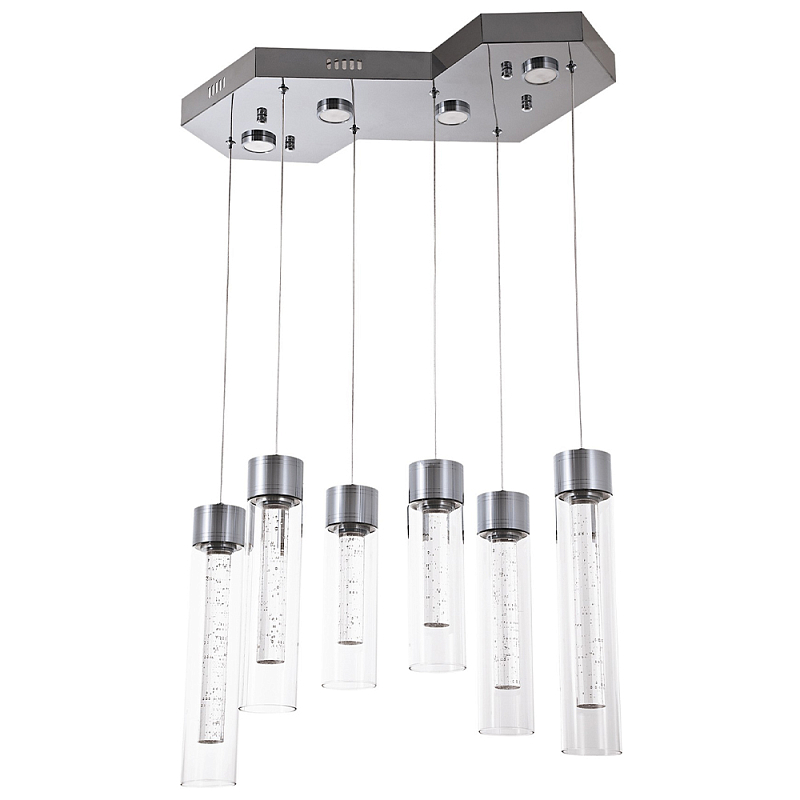 Люстра c 6-ю стеклянными плафонами хром Sparkling Bubbles Tube Chrome Hanging Lamp Хром Прозрачный Люстра c 6-ю стеклянными плафонами хром Sparkling Bubbles Tube Chrome Hanging Lamp Хром Прозрачный в Сочи | Loft Concept