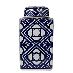 Ваза прямоугольной формы с крышкой и геометрическим узором в сине-белых цветах Blue & White Ornament  варинант исполнения - 1 | Loft Concept в Сочи