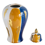 Ваза с крышкой и мазками синего и золого цвета на белом фоне Chinoiserie Ceramics варинант исполнения - 2 | Loft Concept в Сочи