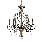 Люстра с подвесками из прозрачного стекла на кованом каркасе бронзового цвета в классическом стиле Quoizel варинант исполнения - 1 | Loft Concept в Сочи