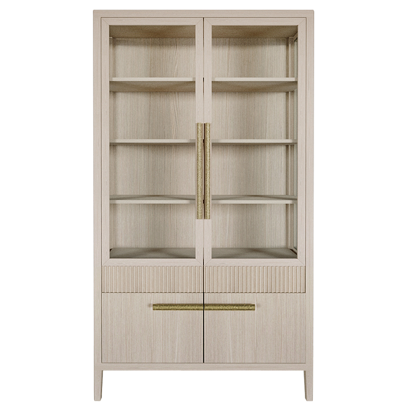 Витрина Primo со стеклянными фасадами и буфетом шпон Светлый дуб Древесина Золотой в Сочи | Loft Concept 