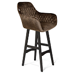 Барный стул со спинкой и подлокотниками на 4-х черных ножках Douglas Rhombus Коричневый Велюр варинант исполнения - 1 | Loft Concept в Сочи