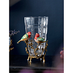 Ваза стеклянная прозрачная с бронзовым основанием в виде ветвей и фарфоровыми птичками Eden Garden варинант исполнения - 3 | Loft Concept в Сочи