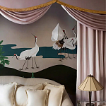 Обои ручная роспись Tsuro Cranes Original colourway on Tarnished Silver gilded paper варинант исполнения - 2 | Loft Concept в Сочи