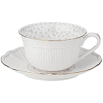 Чайная пара белого цвета из фарфора с рельефной фактурой 250 мл Floral Charm варинант исполнения - 1 | Loft Concept в Сочи