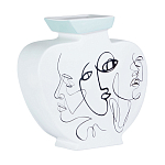 Ваза плоская белая с абстрактными черными линиями в форме лиц Faces of Imagination варинант исполнения - 1 | Loft Concept в Сочи