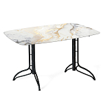 Обеденный стол с прямоугольной столешницей из стекла на черных металлических ножках White Marble варинант исполнения - 1 | Loft Concept в Сочи