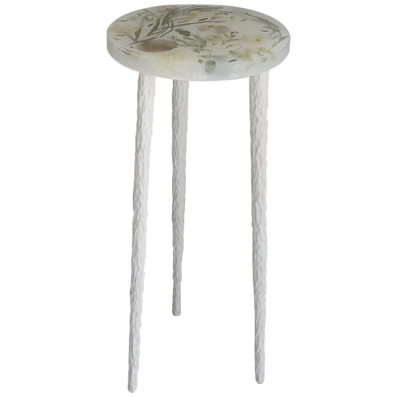 Круглый журнальный столик со столешницей из эпоксидной смолы Epoxy Resin Flowers Coffee Table Белый Черный Розовый Мульти в Сочи | Loft Concept 