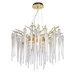 Люстра золотого цвета с декоративными ветками и длинными прозрачными стеклянными подвесами в форме сосулек Droplet Chandelier варинант исполнения - 2 | Loft Concept в Сочи