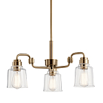 Люстра цвета латунь с 3-мя прозрачными стеклянными плафонами Kichler варинант исполнения - 1 | Loft Concept в Сочи