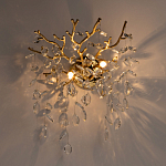 Бра золотого цвета с декоративными ветвями и прозрачными подвесками в форме листьев Droplet Chandelier варинант исполнения - 2 | Loft Concept в Сочи