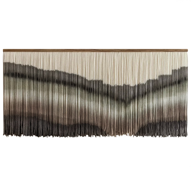 Пейзаж из нитей Макраме Wall decor Black and White Landscape Серый Молочный Черный в Сочи | Loft Concept 