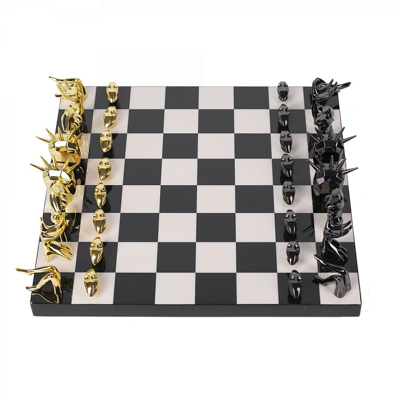 Шахматы Kelly Wearstler Dichotomy Chess Set Черный Белый Глянцевое золото в Сочи | Loft Concept 