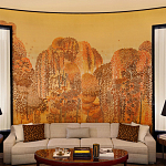 Обои ручная роспись в стиле Арт-деко Hippolyta’s Forest Colourway 263 on Deep Rich Gold gilded paper варинант исполнения - 1 | Loft Concept в Сочи