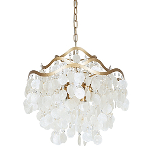 Люстра подвесная с белыми перламутровыми подвесками и изогнутыми золотистыми элементами Диаметр 50 см SHELL Chandelier