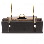 Настольный письменный набор из бежевого мрамора с часами и гербом Marble Accessory варинант исполнения - 3 | Loft Concept в Сочи