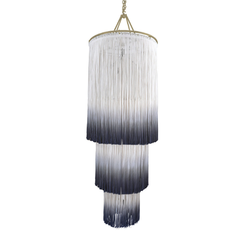 Люстра круглая трехъярусная из бахромы Indigo Gradient Braided Fringe Синий Белый Люстра круглая трехъярусная из бахромы Indigo Gradient Braided Fringe Синий Белый в Сочи | Loft Concept