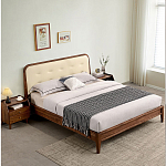 Кровать двуспальная с каркасом из дерева и мягким изголовьем Moon Walnut Bed варинант исполнения - 8 | Loft Concept в Сочи