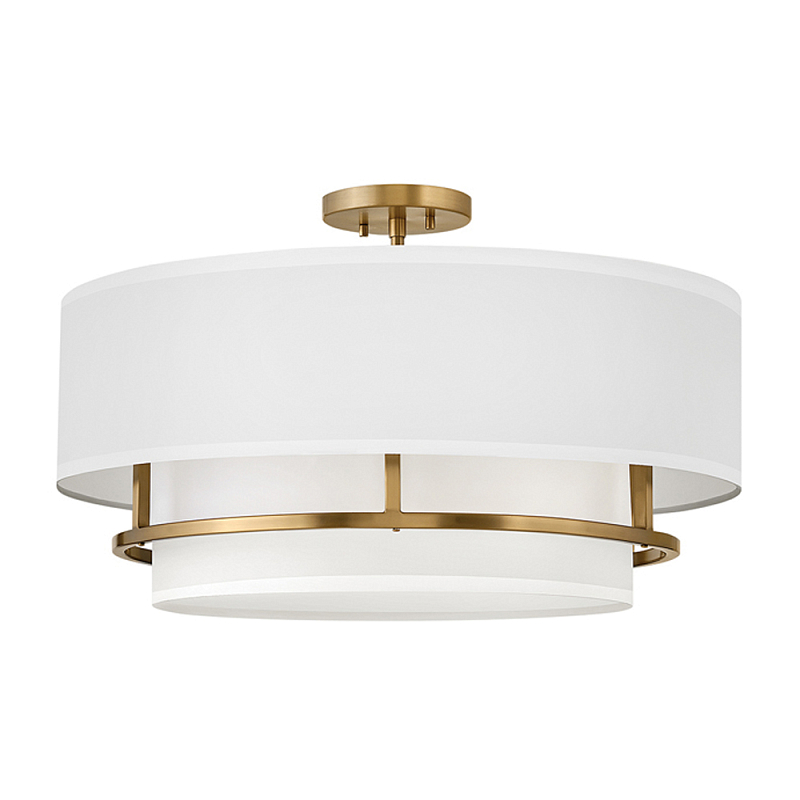 Потолочный светильник с двухслойным белым текстильным абажуром Hinkley Латунь Белый Никель в Сочи | Loft Concept 