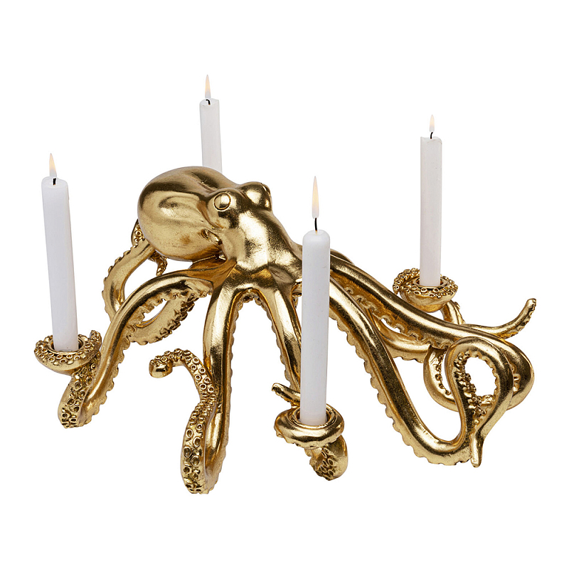 Большой Подсвечник золотой Осьминог Gold Octopus Candlestick  Глянцевое золото в Сочи | Loft Concept 