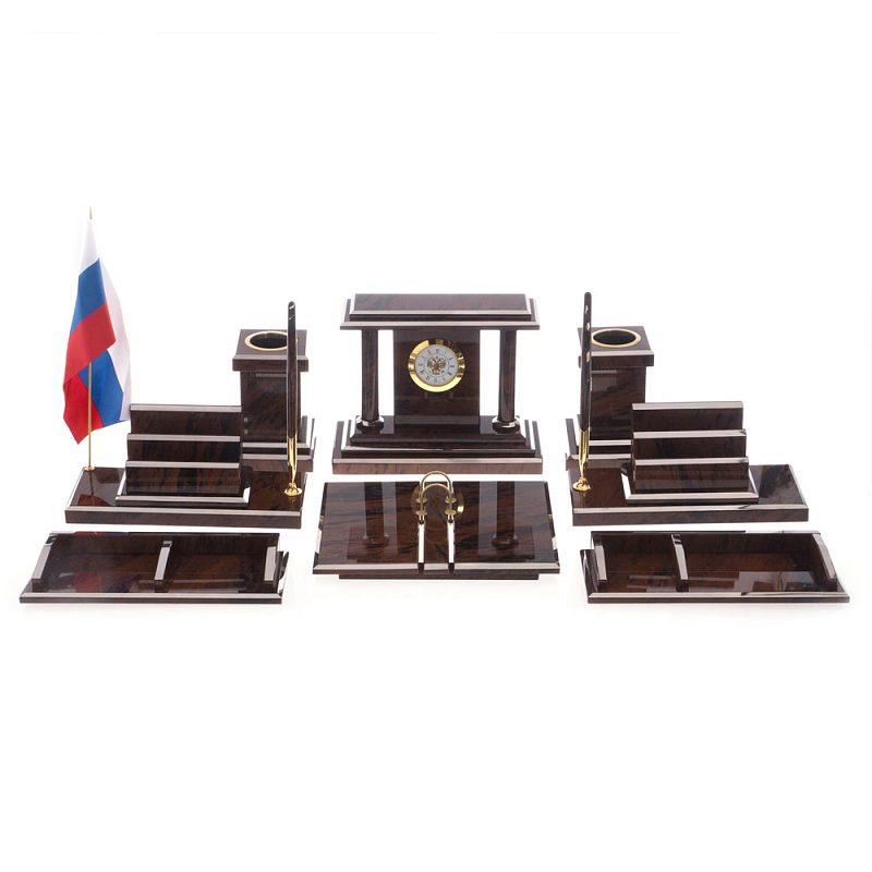 Настольный письменный набор из природного камня обсидиана Team leader Коричневый Бронза в Сочи | Loft Concept 