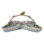 Блюдо из голубого фарфора с бронзовой ручкой в виде ветки Blue Garden варинант исполнения - 2 | Loft Concept в Сочи