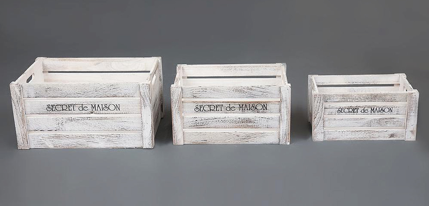 Набор из трёх ящиков Set of three antique white boxes  - Loft-Concept в Сочи