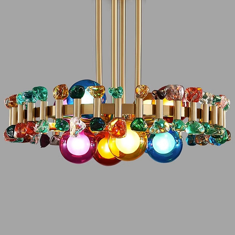 Люстра круглая золотистая с цветными плафонами Colorful Ball Candy Crystal Золотой Мульти Люстра круглая золотистая с цветными плафонами Colorful Ball Candy Crystal Золотой Мульти в Сочи | Loft Concept