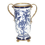 Ваза с бронзовыми ручками и синим цветочным узором Blue & White Ornament варинант исполнения - 1 | Loft Concept в Сочи