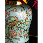 Ваза округлой формы из фарфора с рисунком и бронзовой крышкой Turquoise Blooming Garden варинант исполнения - 3 | Loft Concept в Сочи
