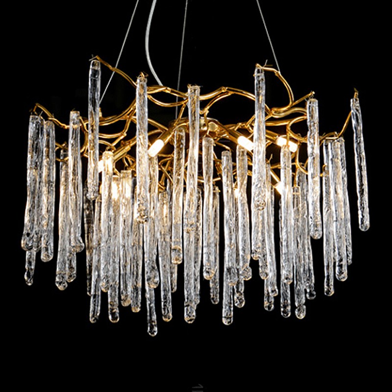 Люстра на подвесе с каркасом из металла и прозрачными подвесками из стекла Droplet Chandelier Золотой Прозрачный Люстра на подвесе с каркасом из металла и прозрачными подвесками из стекла Droplet Chandelier Золотой Прозрачный в Сочи | Loft Concept